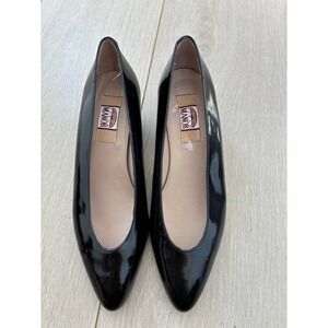 Field & Manor Black Patent Leather Pointed Toe Block Pumps Made in Italy S 6.5